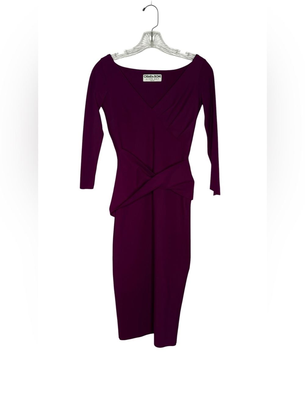 Chiara Boni La Petite Robe Plum Twist Waist Midi Dress Size 40 EU | 8 US